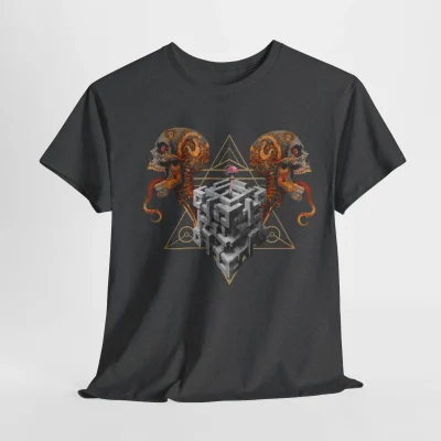 A vibrant t-shirt featuring a psychedelic design inspired by mind expansion and altered states.