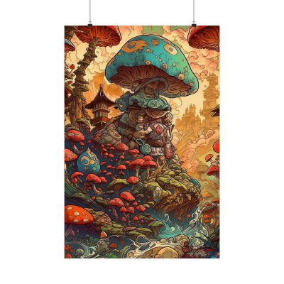 green mushroom town poster