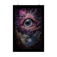 Colorful visionary 'Trippy Eye in the Sky' poster with celestial motifs and hypnotic patterns"