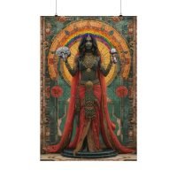 hindu goddess holding brain and mushroom tethered by rainbow