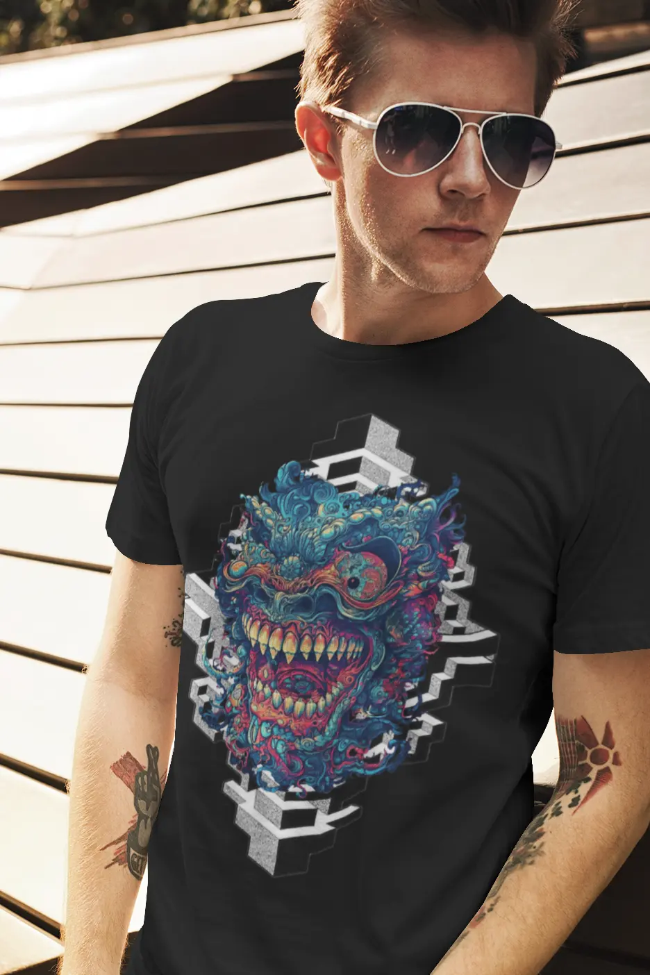 DMT entity smiling over sacred geometry