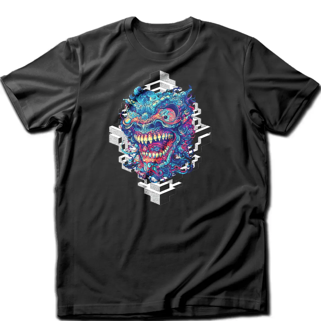 DMT entity smiling over sacred geometry