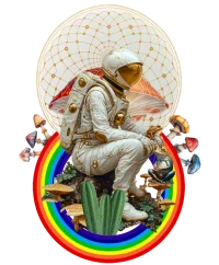 Psychonaut with rainbow and shrooms — Psychedelic T-Shirt by PsychonautDream