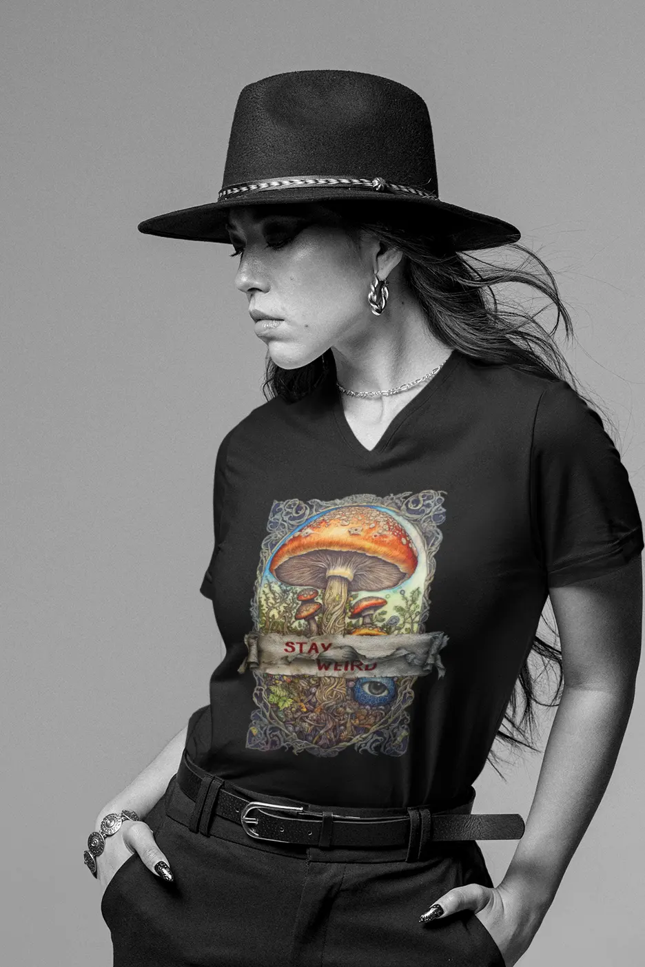 Stay weird tshirt design with magic mushrooms and magical psychedelique