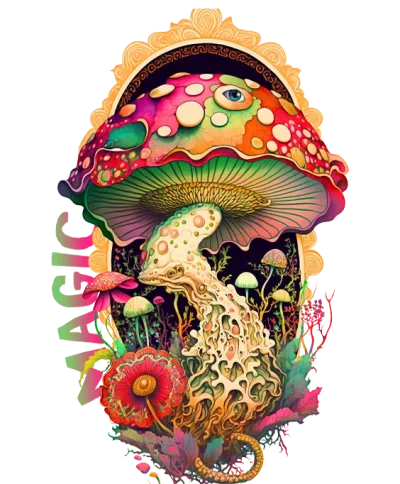 magic mushroom with psychedelic colors