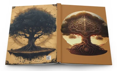 A hardcover journal featuring a colorful, Celtic Tree of Life design.