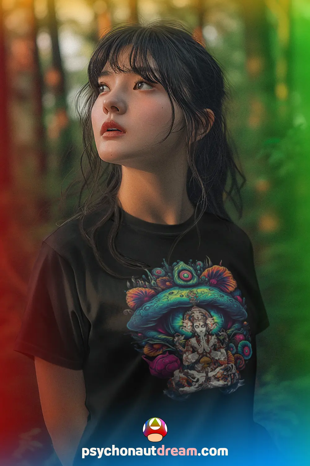 A vibrant t-shirt featuring a psychedelic design inspired by mind-expanding experiences and altered states of consciousness.