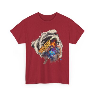 Custom-designed t-shirt featuring a psychonaut hovering above a galaxy, surrounded by sacred geometry, fractals, and nebula clouds.