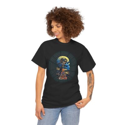 Custom-designed t-shirt featuring psychedelic fractals, sacred geometry, and radiant enlightenment patterns representing ego death.