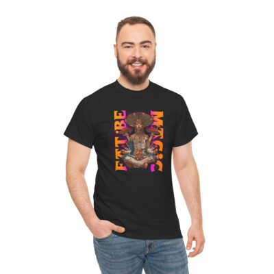 Custom-designed t-shirt featuring psychedelic mushrooms, sacred geometry, and the phrase "Eat / Be Magic."