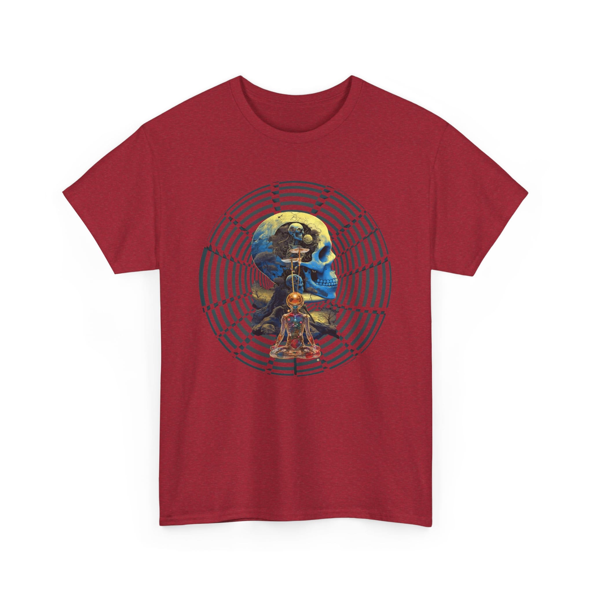Custom-designed t-shirt featuring psychedelic fractals, sacred geometry, and radiant enlightenment patterns representing ego death.