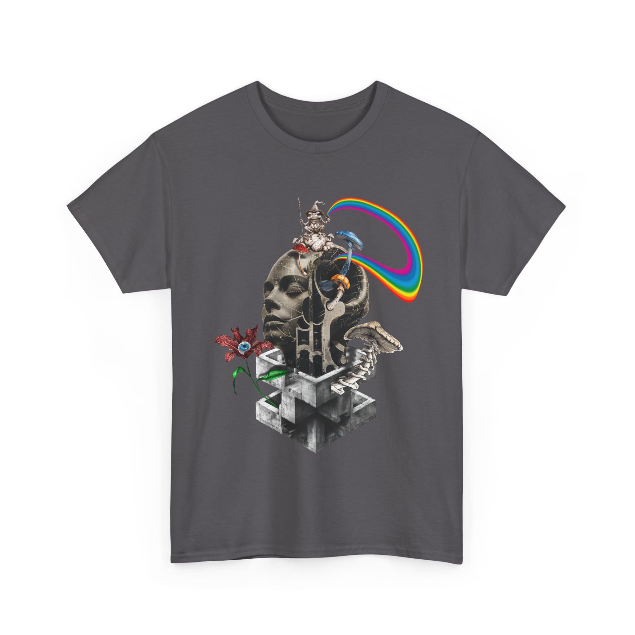 Custom-designed t-shirt featuring a mind unraveling into psychedelic fractals and sacred geometry, symbolizing consciousness exploration through psychedelics.