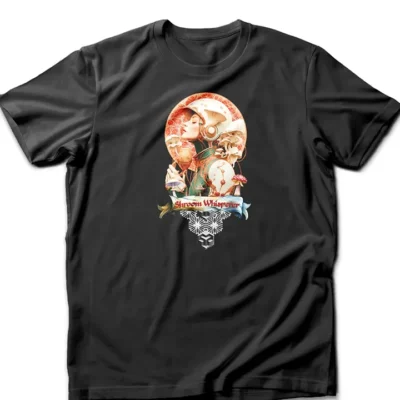 Custom-designed t-shirt featuring a figure communicating with psychedelic mushrooms, surrounded by sacred geometry and psychedelic shroomies