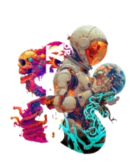 Custom-designed t-shirt featuring a psychonaut figure emerging from fractal dissolution with sacred geometry, mushrooms, and cosmic patterns.