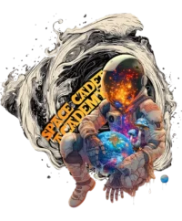 Custom-designed t-shirt featuring a psychonaut hovering above a galaxy, surrounded by sacred geometry, fractals, and nebula clouds.