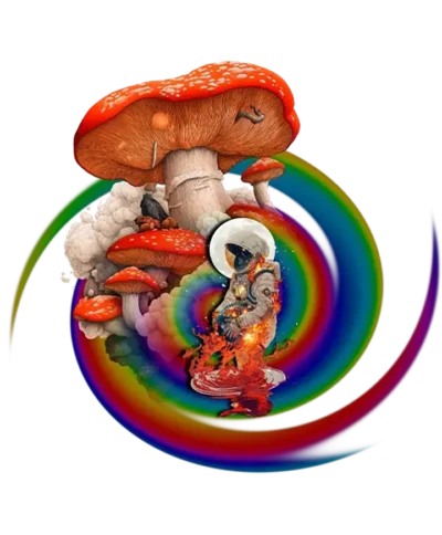 Custom-designed t-shirt featuring an astronaut floating beside a vibrant magic mushroom with sacred geometry and fractals.